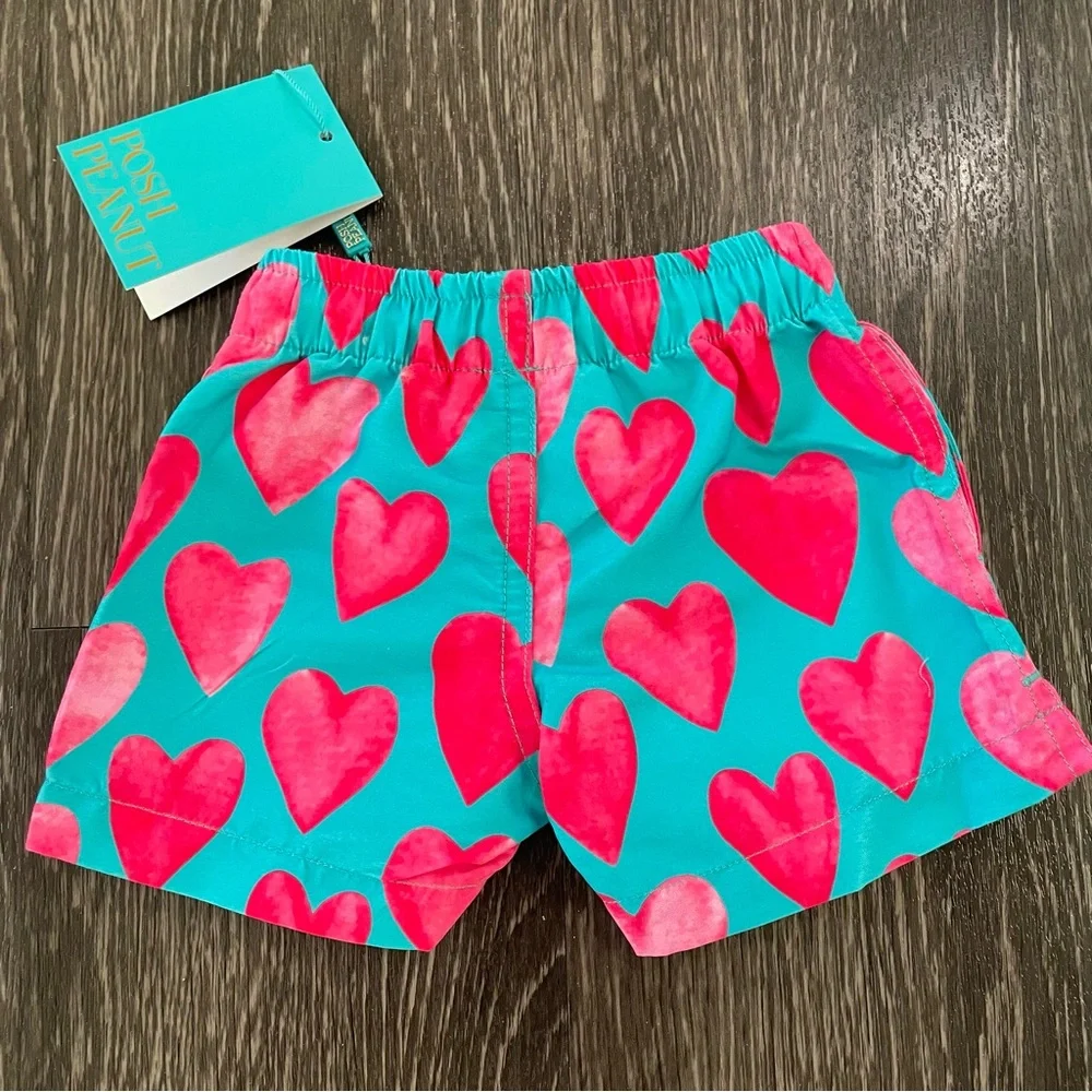 New! Posh Peanut Queen Of Hearts Baby Boy's Swim Shorts Size 0-3 Months